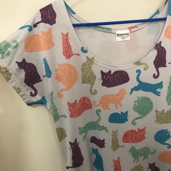 Cowcow multi color cat print scoop neck dress 2XL - Picture 4 of 10